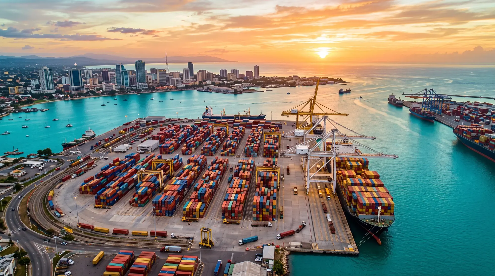 Terminal portuaria con contenedores